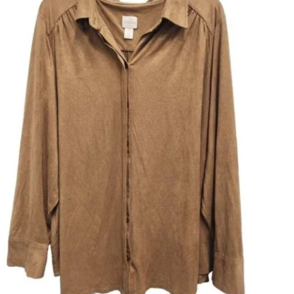 Chicos Womens Brown Micro Suede Shirt Size1 (8)